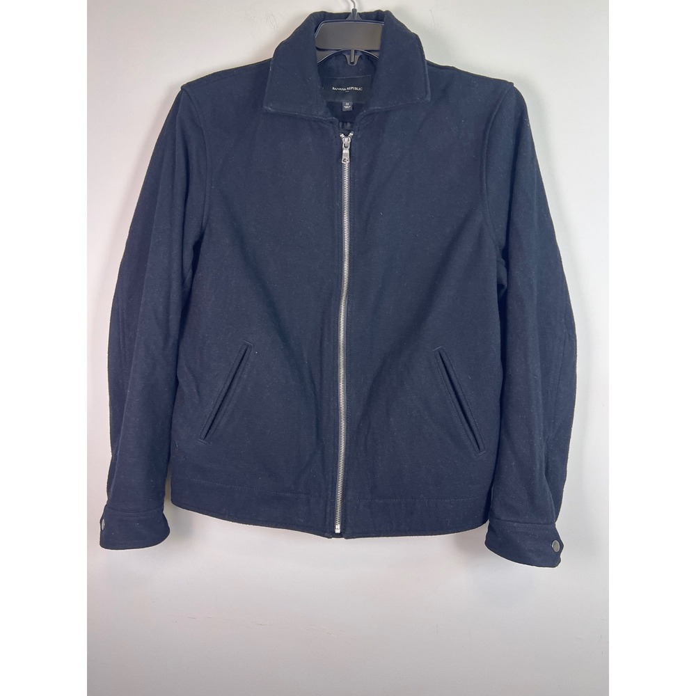 Banana Republic Black Wool Blend Zip Up Bomber Jacket Women Size Medium